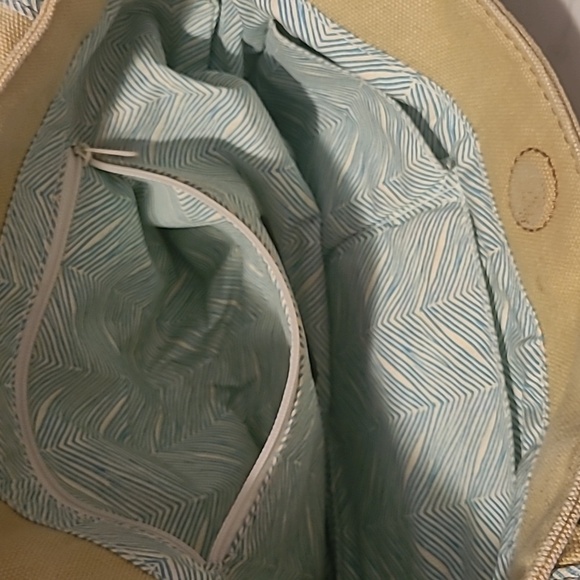 Fossil Yellow Beige Floral Canvas Leather Flowers Accent Knot Handles Tote Boho - Picture 13 of 16